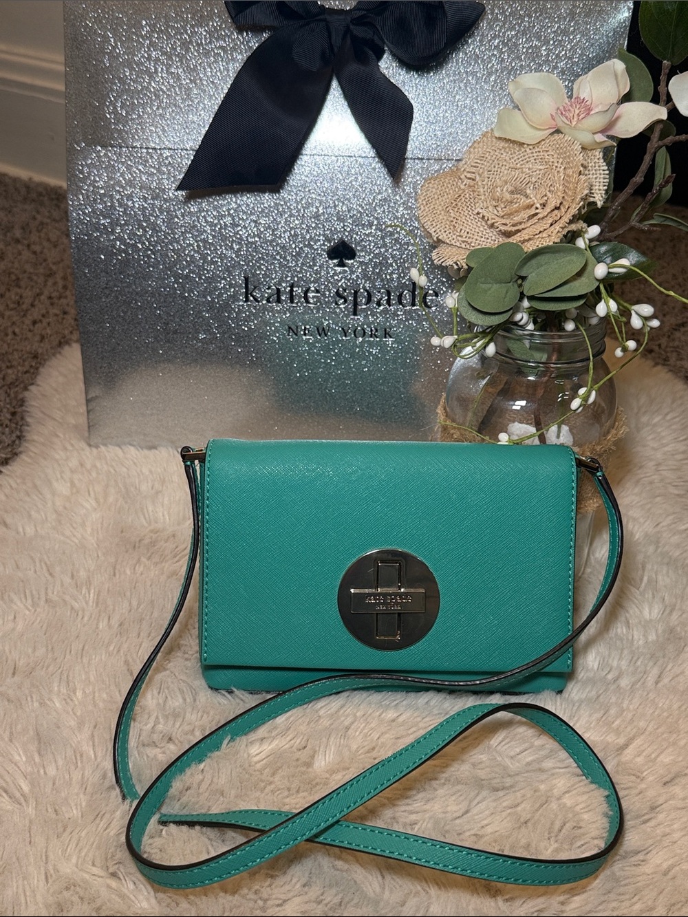 ✨ Kate Spade Sally Newbury Lane turquoise saffiano leather crossbody bag✨ - Picture 12 of 13